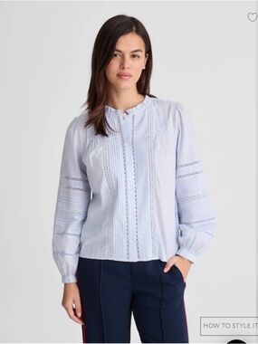 Madewell Lace-Insert High-Neck Pintuck Top NWT